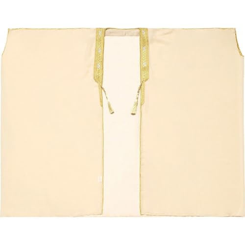 Boys Robe Islamic Muslim Clothes Kimono Loose Abaya Dresses Long Sleeve Embroidered Chiffon Kaftan Cardigan Casual Dubai Thobe - color: Beige