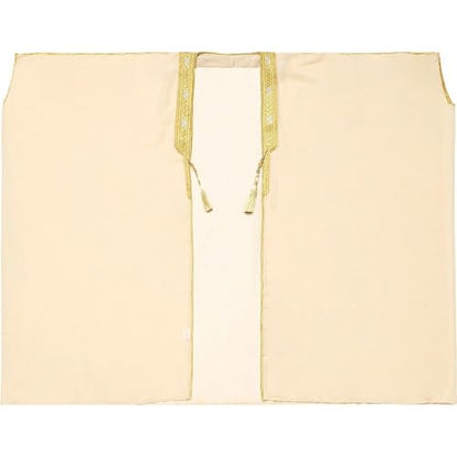 Boys Robe Islamic Muslim Clothes Kimono Loose Abaya Dresses Long Sleeve Embroidered Chiffon Kaftan Cardigan Casual Dubai Thobe - color: Beige