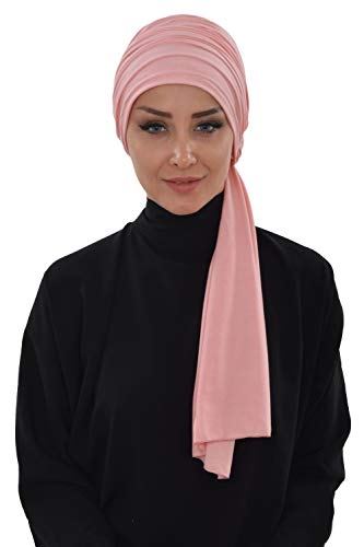 Aisha's Design Instant Hijab Scarves for Women, 95% Cotton Pretied Bonnet Turban Easy to Wear Cotton Headscarf - color: Powder Pink