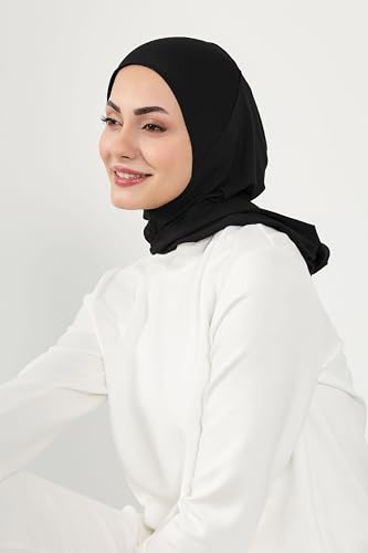Aisha's Design Full Coverage%95 Cotton Bonnet for Women, Ready-to-Wear Hijab Bonnet Headscarf with Neck Coverage - color: Black