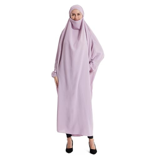 Lmdudan Muslim Women Islamic Full Cover Prayer Dress Long Sleeve Loose Abaya Hijab Outfit 2026 Ramadan Modest Prayer Clothes - color: Purple, size: Large