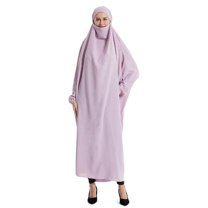 Lmdudan Muslim Women Islamic Full Cover Prayer Dress Long Sleeve Loose Abaya Hijab Outfit 2026 Ramadan Modest Prayer Clothes - color: Purple, size: Large