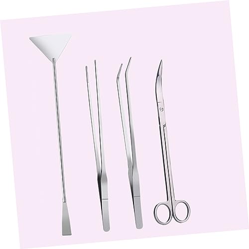 Stainless Steel Aquarium Plant Tweezers Set 4PCS Aquatic Tools Scissors and Spatula for Aquascaping for Fish Tank Maintenance and Plant Arrangement