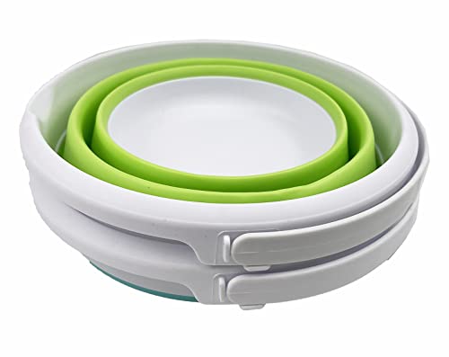 SAMMART 5.5L (1.4 Gallon) Set of 2 Collapsible Plastic Bucket - Foldable Round Tub - Portable Fishing Water Pail - Space Saving Outdoor Waterpot. (Grass Green + Bright Blue) - color: Grass Green + Bright Blue