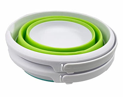 SAMMART 5.5L (1.4 Gallon) Set of 2 Collapsible Plastic Bucket - Foldable Round Tub - Portable Fishing Water Pail - Space Saving Outdoor Waterpot. (Grass Green + Bright Blue) - color: Grass Green + Bright Blue