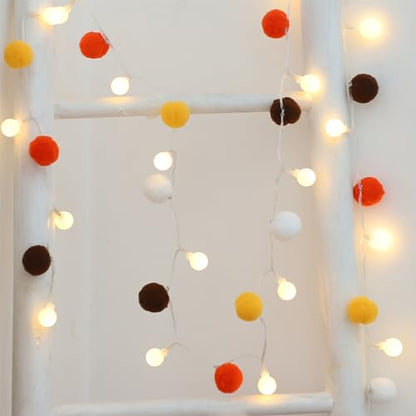 ChiRee Pom Poms 요정 조명 실내 스트링 조명 1.9m(6.56피트) 20 LED 배터리 작동 스트링 볼 조명 따뜻한 화이트 글로브 조명 다채로운 장식 조명 가정 침실 어린이 놀이집 휴일 크리스마스 - color: 주황색.