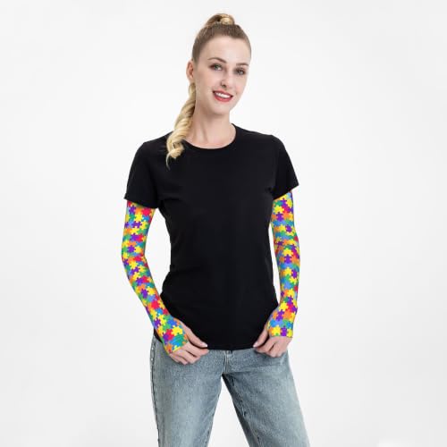 Arm Sleeves Outdoor Garden Sports Cooling Sun Sleeve for Women Men Farm - color: Autism Puzzle