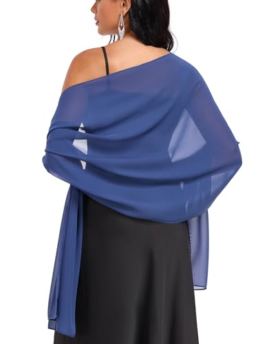 Shawls and Wraps Soft Chiffon Scarve Scarf For Evening Party Dresses Wedding Stole - color: Navy Blue