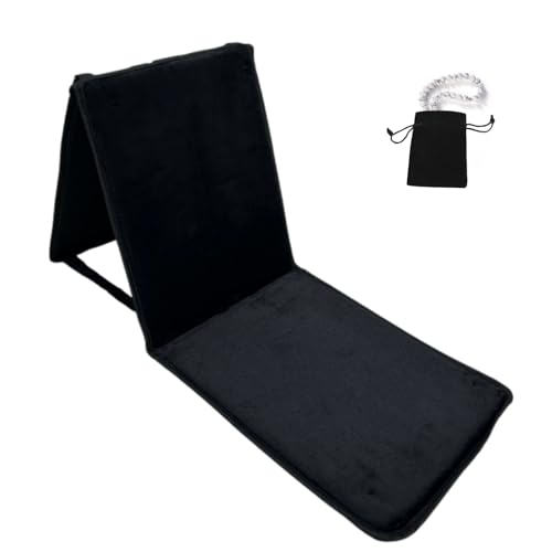 Small Back Support Prayer Mat for Muslims – Foldable Prayer Rug with Backrest, Comfortable Compact Salah Mat with Islamic Design – Ideal Ramadan & Eid Gift for Men, Women & Kids (Black) - color: Black