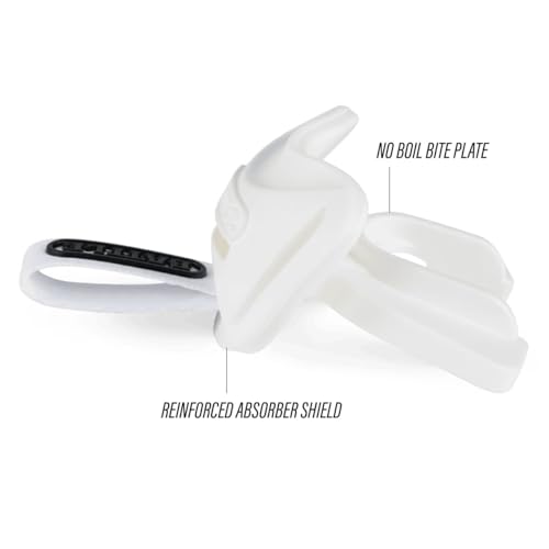 Battle Sports Speedtab F7 Football Mouthguard, White | No-boil design ready to use out of the package, Braces compatible, Pull tab finger strap for quick removal, Secure fit - color: White