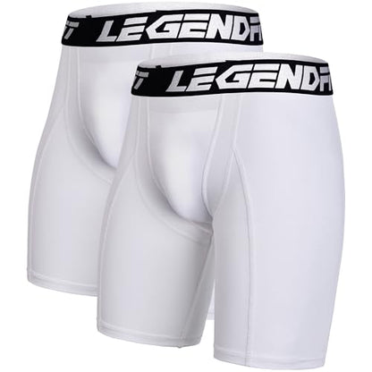 Men Baseball Football Straps Compression Underwear w/Cup Pocket(NO Cup) Protective Athletic Shorts - 2 Pack - color: White, size: X-Large