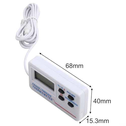 Digital Refrigerator Thermometer -50°C to 70°C with Large LCD Display, High Low Temperature Alarm for Cold Storage Aquarium Box Monitoring, White