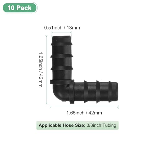 M METERXITY 10-Pack Drip Irrigation Barbed Fittings, for 3/8 Inch Elbows Tubing Connector Plastic Coupling Irrigation Parts for Garden/Greenhouse/Aquarium/Flower Pot, Drip Pipe Accessories - style: Elbow