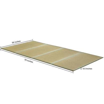 Natural Rush Grass Floor Tatami Mat,Twin, 79" x 39" x 0.5" | Japanese Portable Folding Firm Traditional Bed Mattress, Foldable Pad Futon,for Sleeping,Sitting,Yoga,Relaxing,Zen - size: 3'3" x 6'7"