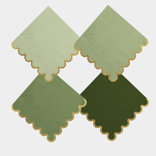 100 pack Green Cocktail Napkins with Gold Foil Accents Scalloped Edges 5 x 5 inch Beverage Disposable Napkin Party Decoration Wedding Bridal and Baby Shower Dinner Lunch Supplies - color: Green Mix, size: 5" x 5" (Set of 100)