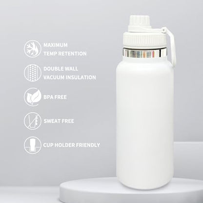 32 oz Insulated Water Bottle with Spout Lid - Double Wall Vacuum Sports Water Bottle - Powder Coated Cup for Gym Camping Hiking(White,1 pack) - color: White