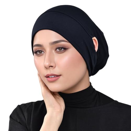 Hijab Undercaps Slouchy Beanies Cap Soft Hijab Caps Under Scarf for Women Muslim Jersey Inner Beain-Cap - color: Black+beige
