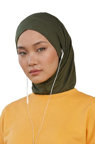 Aisha's Design Practical Cotton Bonnet with Built-In Neck Cover and Ear Access - color: Army Green