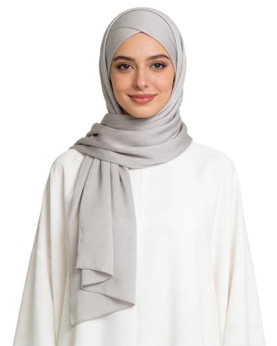 JUMISEE Silky Satin Hijab Scarf for Women Fashion Crinkle Crepe Instant Muslim Islamic Hijab Head Wrap Long Shawls - color: Light Grey