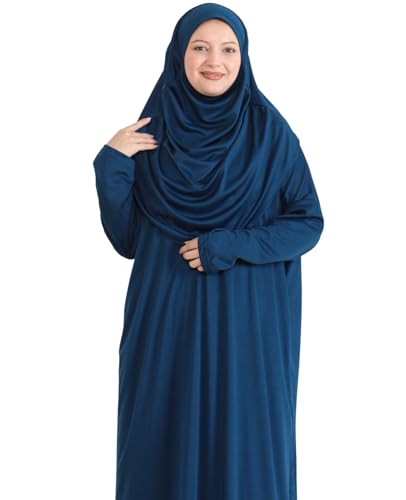 Prien Muslim Dress For Women With Hijab, Abaya, Instant Prayer Clothes Set, Islamic Wear, Dubai Kaftan Jilbab Burqa - color: Navy Blue, size: X-Small-XX-Large