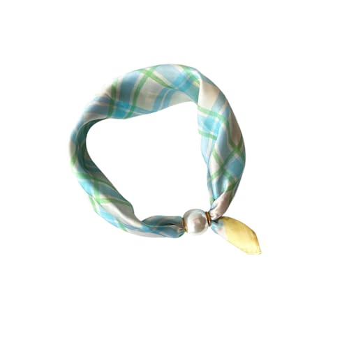 Women’s Silk Pearl magnetic buckle Scarf with Charm Buckle Satin Square Scarf for Neck Retro Floral Print，hair band - color: 01-111