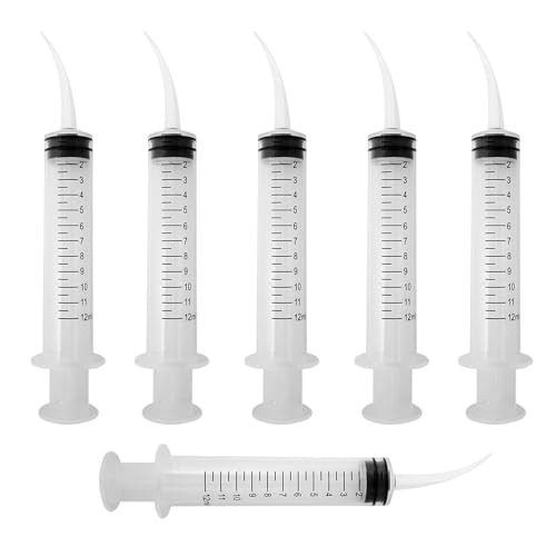 6PCS Pet Feeding Syringe Transparent Aseptic with Measurement 12ml Water Liquid Food Supply Feeding Dosing Device for Birds Dogs Cats Gardening Rinse (Curved Tip 6PCS)