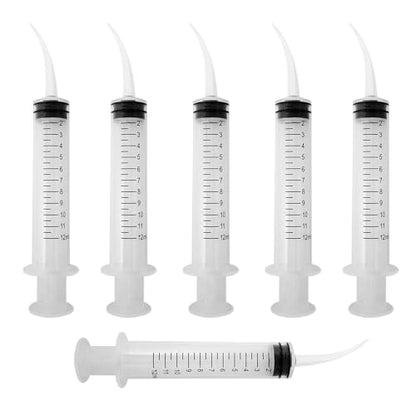 6PCS Pet Feeding Syringe Transparent Aseptic with Measurement 12ml Water Liquid Food Supply Feeding Dosing Device for Birds Dogs Cats Gardening Rinse (Curved Tip 6PCS)