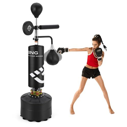 Punching Bag with Stand 5 in 1 Adjustable Height for Adult, Heavy Boxing Bag with 360° Relax Bar, Hitting Target, 2 Speed Bags