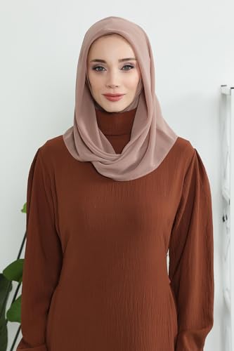 Aisha's Design Pre-tied Cotton-Chiffon Scarf for Women Practical Veil Instant Scarf Hijab Stylish Design - color: Dark Mink