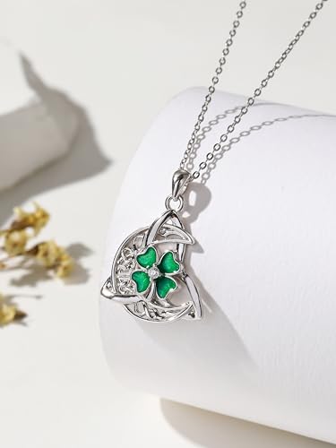 PRAYMOS 925 Sterling Silver Religious Islamic Necklace/Irish Triquetra Celtic Knot Pendant Jewelry Gift for Women - style: Celtic four clover