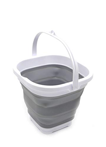 SAMMART 2.6L (0.68 Gallon) Super Mini Sqare Collapsible Plastic Bucket - Foldable Square Tub - Portable Fishing Water Pail - Space Saving Outdoor Waterpot (1, Grey) - color: Gray