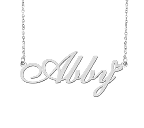 Aoloshow Personalized Heart Name Necklace Gold Custom Any Names Stainless Steel Jewelry for Womens Graduation - style: Abby - Silver