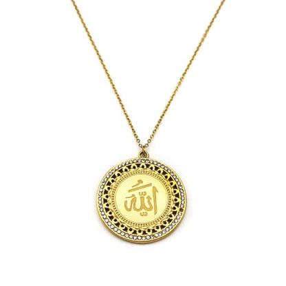 friendship necklace,Arabic Allah God Medal Rhinestone Necklace for Women Men Gold Color Islamic Muslim Religion Chain Amulet Jewelry