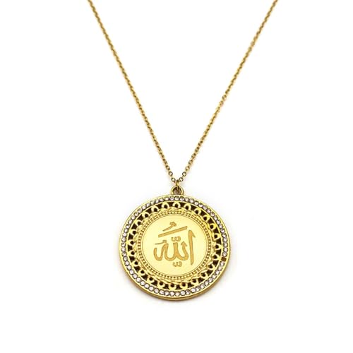friendship necklace,Arabic Allah God Medal Rhinestone Necklace for Women Men Gold Color Islamic Muslim Religion Chain Amulet Jewelry