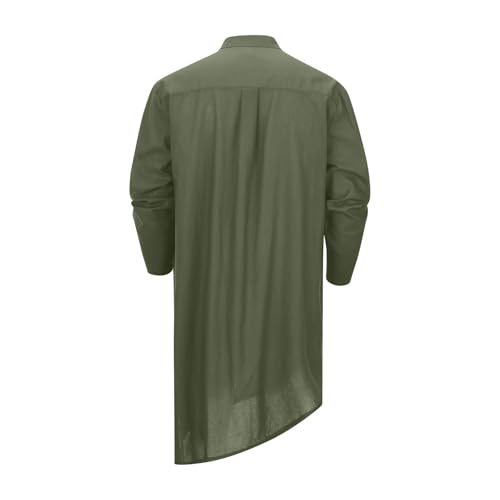 Mens Kaftan Robe Thobe Cotton Long Sleeve Henley Shirt Casual Muslim Gown Kurta Tops - color: Army Green, size: 3X-Large