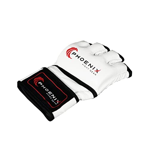 Flight MMA Fight Gloves, Leather Sparring Gloves for MMA & Grappling, Adjustable Wrist Band, Open Palms - color: White, size: X-Large