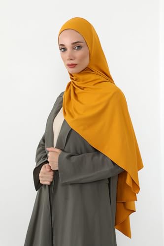Aisha's Design Neck-Covering Practical Jersey Hijab with Built-In Ninja Bonnet - color: Mustard Yellow