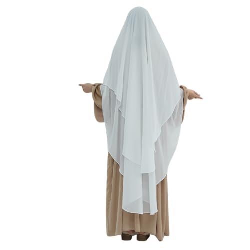 SYANKANGXIAO Ramadan Eid Khimar Abaya Turkey Islam Muslim Chiffon 2 Layers Long Hijab Dress Prayer for Women Full Cover Robe - color: White