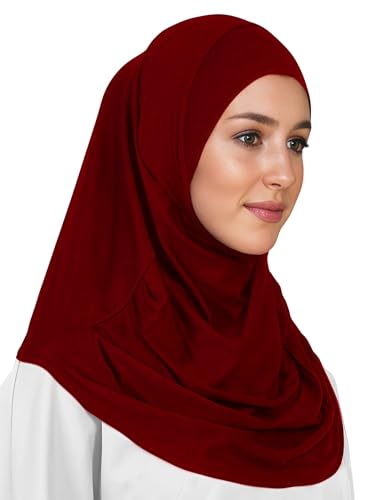 Lina & Lily Modal Jersey Muslim Amira Instant Hijab Scarf One Piece Ready-To-Wear - color: Dark Red