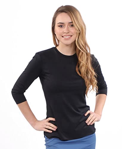 Kosher Casual Women's Modest Athletic Swim & Running/Exercise 3/4 Sleeve T-Shirt - color: Black, size: X-Large