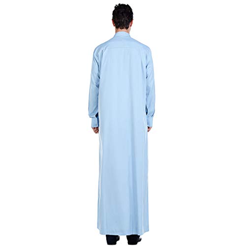 Lenmipot Men's Muslim Clothes Durable Kaftan Robe Dubai Long Gown Ethnic Clothes,1pc Soft Robe - color: B Blue, size: XX-Large