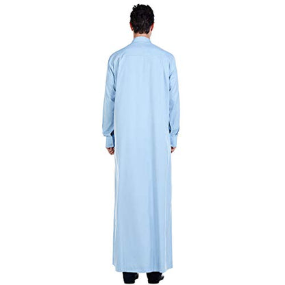 Lenmipot Men's Muslim Clothes Durable Kaftan Robe Dubai Long Gown Ethnic Clothes,1pc Soft Robe - color: B Blue, size: Medium