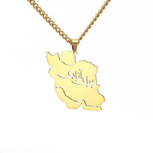 LIKGREAT Iran Map Necklace with Persian Calligraphy Stainless Steel Iranian Cultural Farsi Script Pendant Necklace Patriotic Peace Jewelry - color: 2-gold
