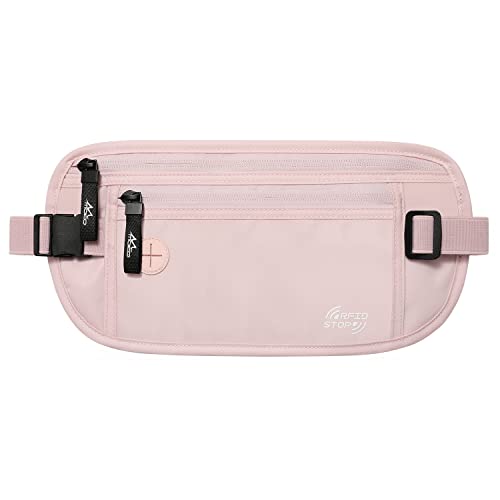 MoKo Secure Travel Money Belt, Undercover Hidden RFID Blocking Travel Wallet, Anti-Theft Passport Wallets for Men Women, Pink - color: Pink, size: Waist for 24"-38"