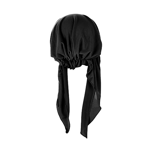 Women Muslim Headscarf Hat Pre Tied Hair Loss Turban Solid Color Chemo Baseball Cap Slouchy Bonnet Head Cover - color: Black-
