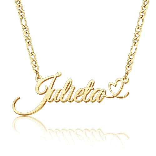 Custom Name Necklace, 18K Gold Plated Nameplate Personalized Jewelry Gift for Women - color: Style-04-Heart
