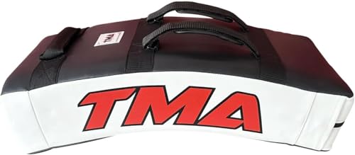 TMA Kick Shield Muay Thai Kickboxing, Heavy Curved Kicking Striking Body Pad, Target MMA Boxing Training, Kickboxing Body Shield, 3 Padded Handles, Karate Kicking Pads, Sparring Sheild - color: Black/White