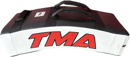 TMA Kick Shield Muay Thai Kickboxing, Heavy Curved Kicking Striking Body Pad, Target MMA Boxing Training, Kickboxing Body Shield, 3 Padded Handles, Karate Kicking Pads, Sparring Sheild - color: Black/White