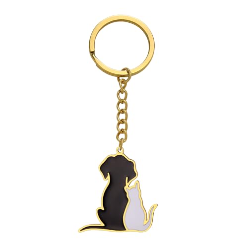 Dreamtimes Cute Cat Keychain Dog keychains for Women Man Cute Bag Car Keyring Stainless Steel Keyring Black Cat Keychain - color: Dog-gold