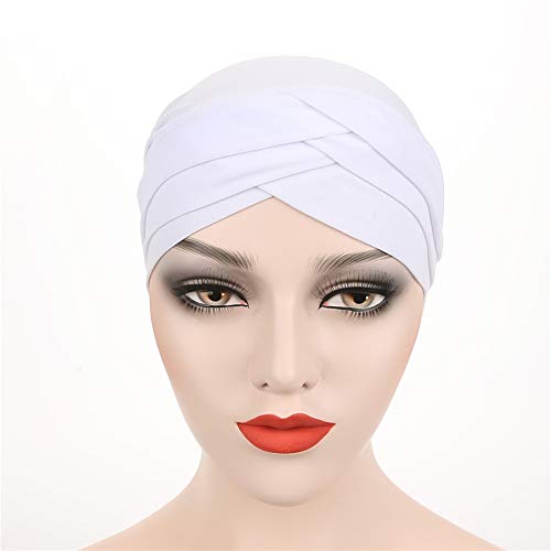 Fxhixiy Women Hijab Chemo Skullies Beanie, Twisted Turban Cap, Cancer Hair Cover Headwrap - color: White